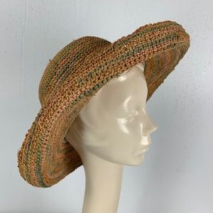 Toucan Collection Sun Hat M Peach Green Hand Braided Organic Raffia Excellent